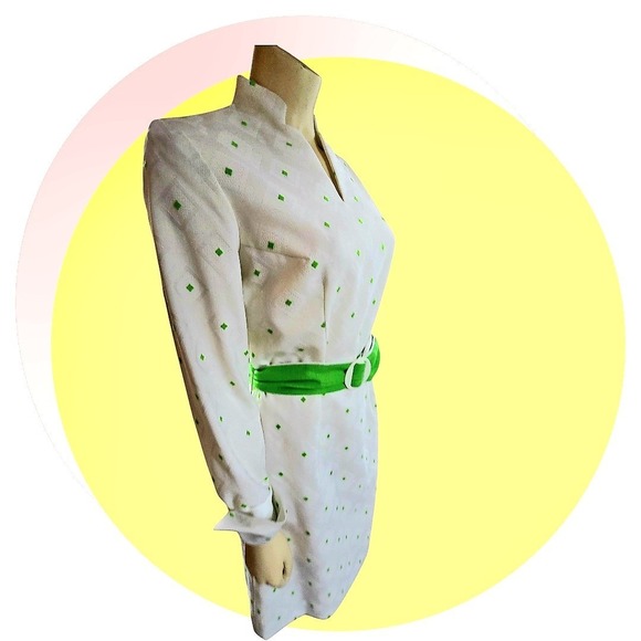 Vintage Mod White & Green Midi Dress Sz 12 W Belt New With‎ Tags - Picture 8 of 16